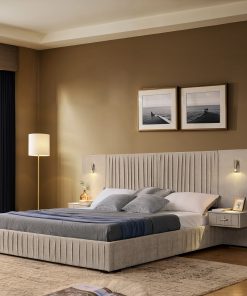 Queen Size Upholstered Bed Frame With Chenille Fabric with Pleated Design