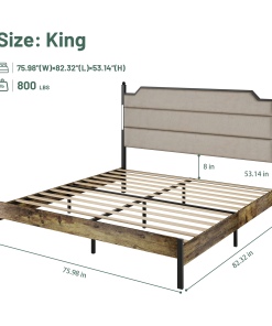 King Size Bed Frame with Upholstered Headboard