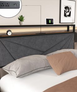 Full Bed Frame with Storage Headboard and Charging Station