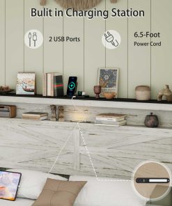 Queen Size Bed Frame Headboard With LED Lights And Charging Station