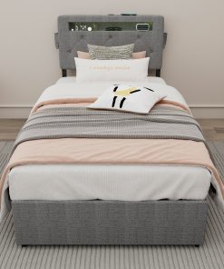 Twin Bed Frame with USB Charging Station & LED Lights