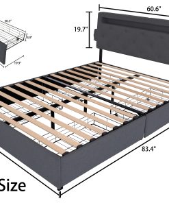 Queen Bed Frame with USB Charging Station & LED Lights