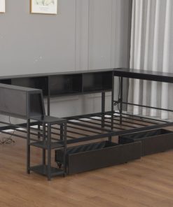 Full Size Corner Bed Frame With Bookcase And 2 Drawers