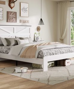 Wood Platform Bed Frame with Headboard