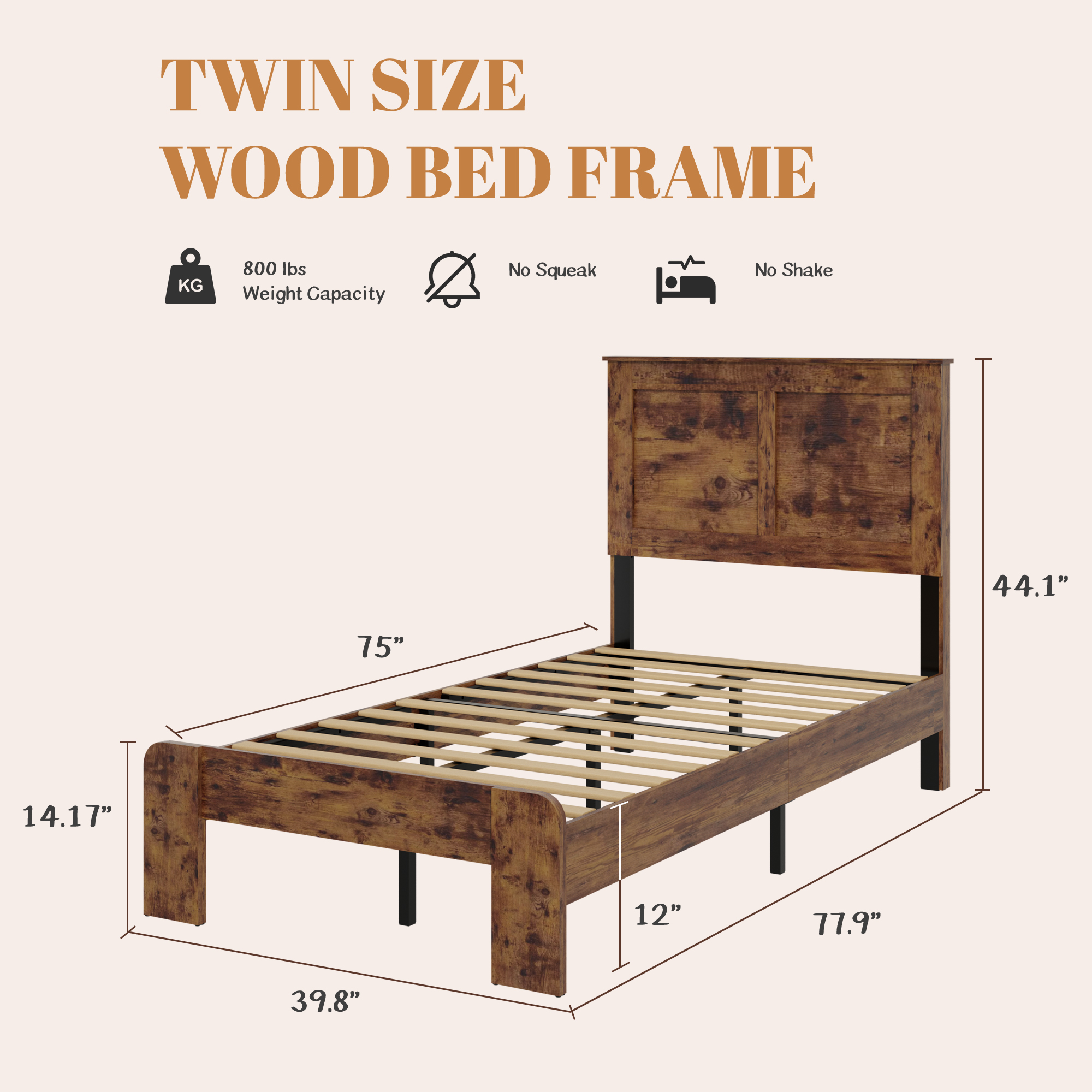 Wooden Twin Platform Bed Frame