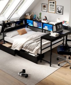 Full Size Corner Bed Frame With Bookcase And 2 Drawers