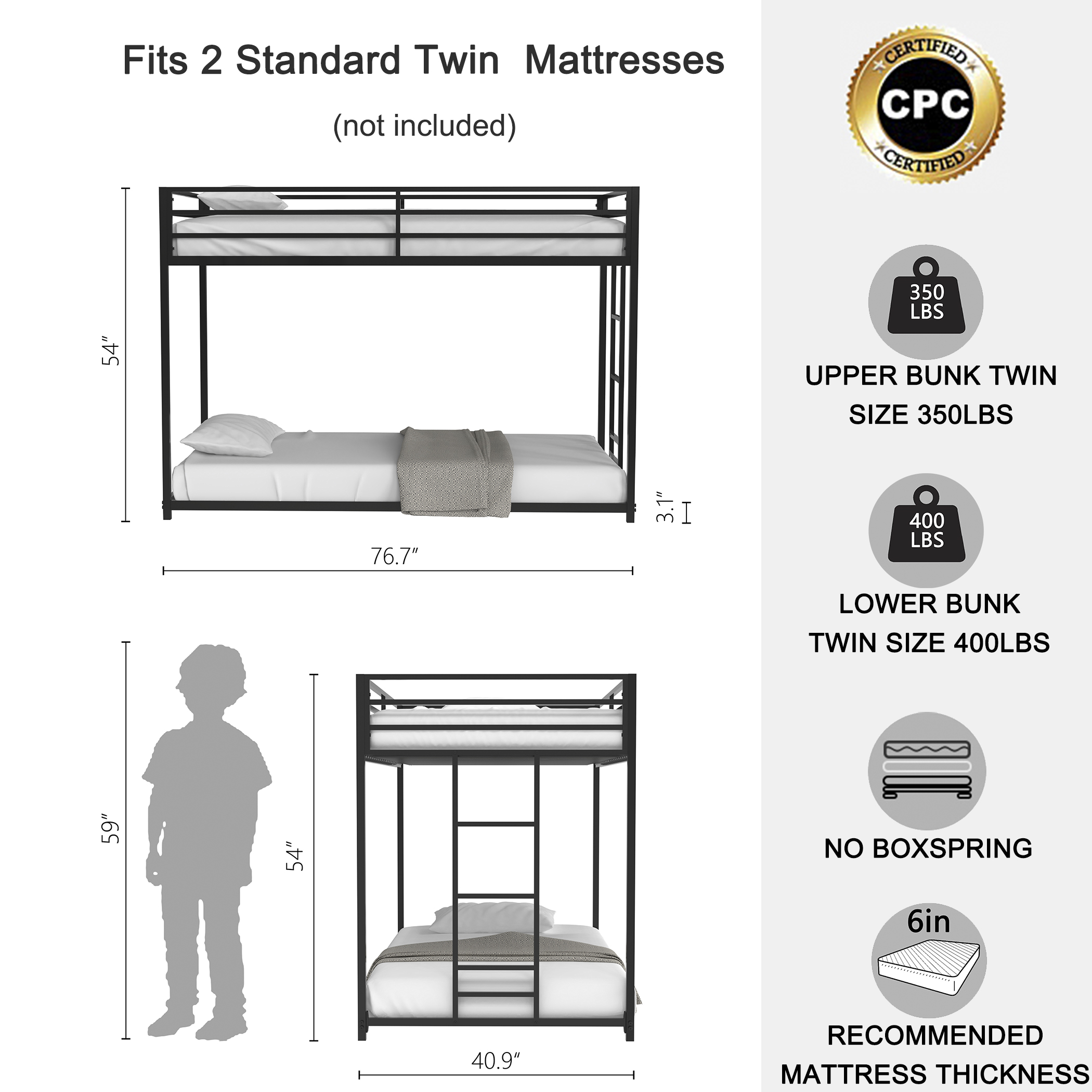 Adam Sturdy Twin over Twin Bunk Bed