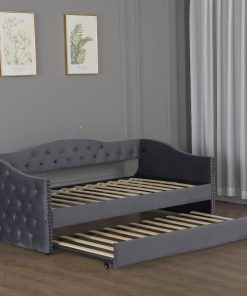 Twin Size Upholstered Daybed with Trundle and USB Charging