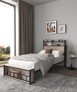 Twin Bed Frames with Charging Station and LED Light