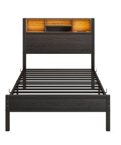 Metal Twin Size Bed Frame With Storage Headboard