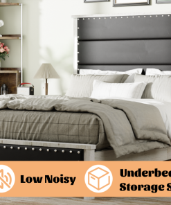 Queen Size Bed Frame with Upholstered Headboard