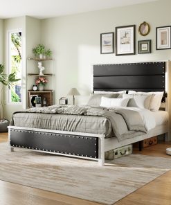 Queen Size Bed Frame with Upholstered Headboard