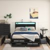 Full Size Bed Frame with 8 Storage Drawers, LED Headboard