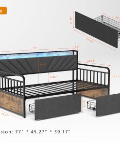 Sturdy Metal Twin Daybed With Drawers