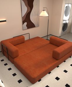 Convertible Sleeper Sofa Bed with Cylindrical Pillow