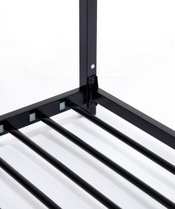 Black Twin Over Twin Bunk Bed With White Mesh Guard Rail