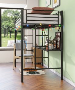 Twin Metal Loft Bed with Desk