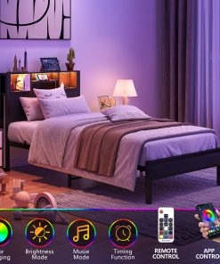 Metal Twin Size Bed Frame With Storage Headboard