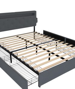 Queen Bed Frame with USB Charging Station & LED Lights
