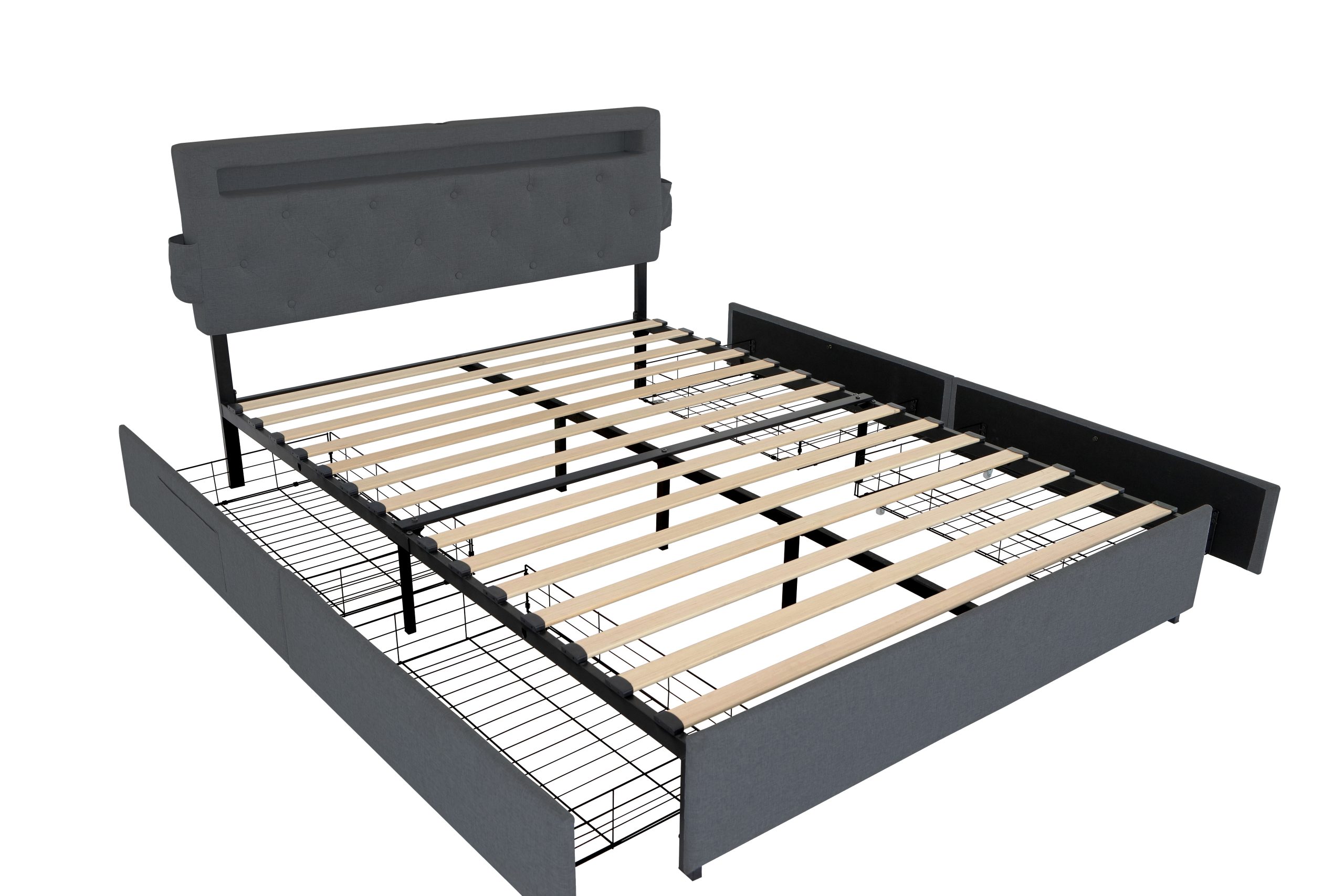 Queen Bed Frame with USB Charging Station & LED Lights