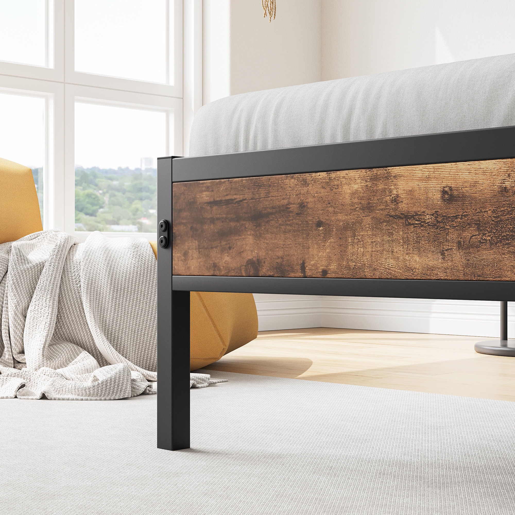 Metal & Wood Twin Size Platfrom Bed Frame