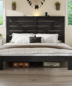 Wood King Bed Frame with Headboard
