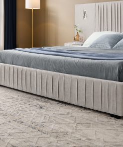 Queen Size Upholstered Bed Frame With Chenille Fabric with Pleated Design