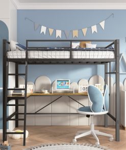 Twin Metal Loft Bed with L-Shaped Desk