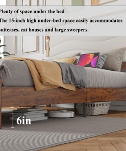 Wood Queen Size Bed Frame with Upholstered Headboard