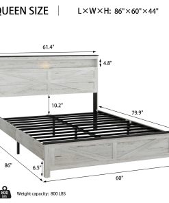 Queen Size Bed Frame Headboard With LED Lights And Charging Station