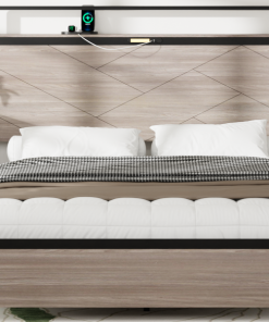 Wooden Platform Bed Frame With Storage LED Light Headboard