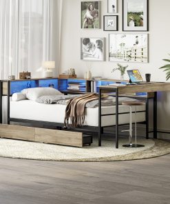 Full Size Corner Bed Frame With Bookcase And 2 Drawers