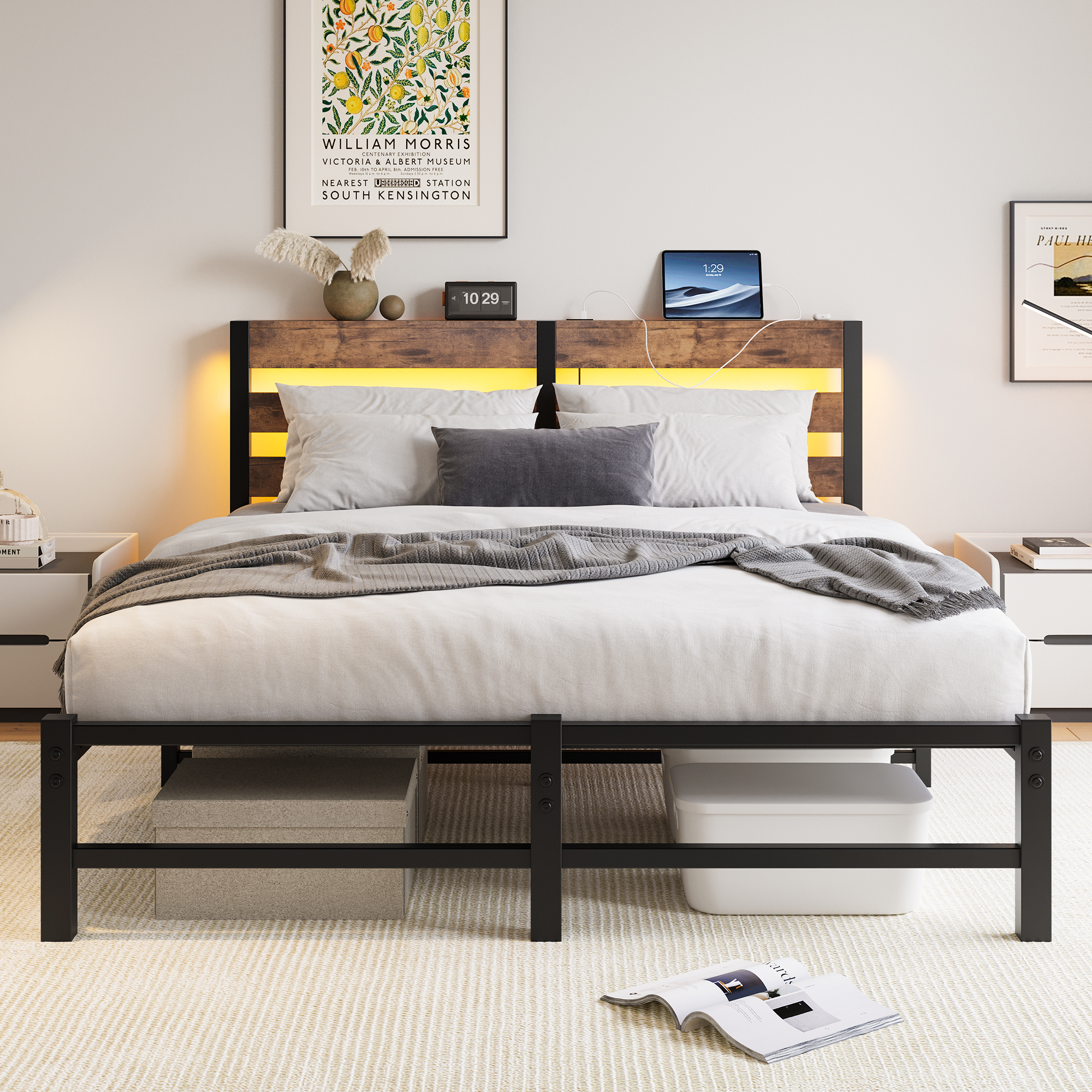 Queen Size Metal Bed Frame with Headboard