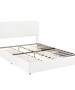Queen Size Ivory Boucle Upholstered Platform Bed