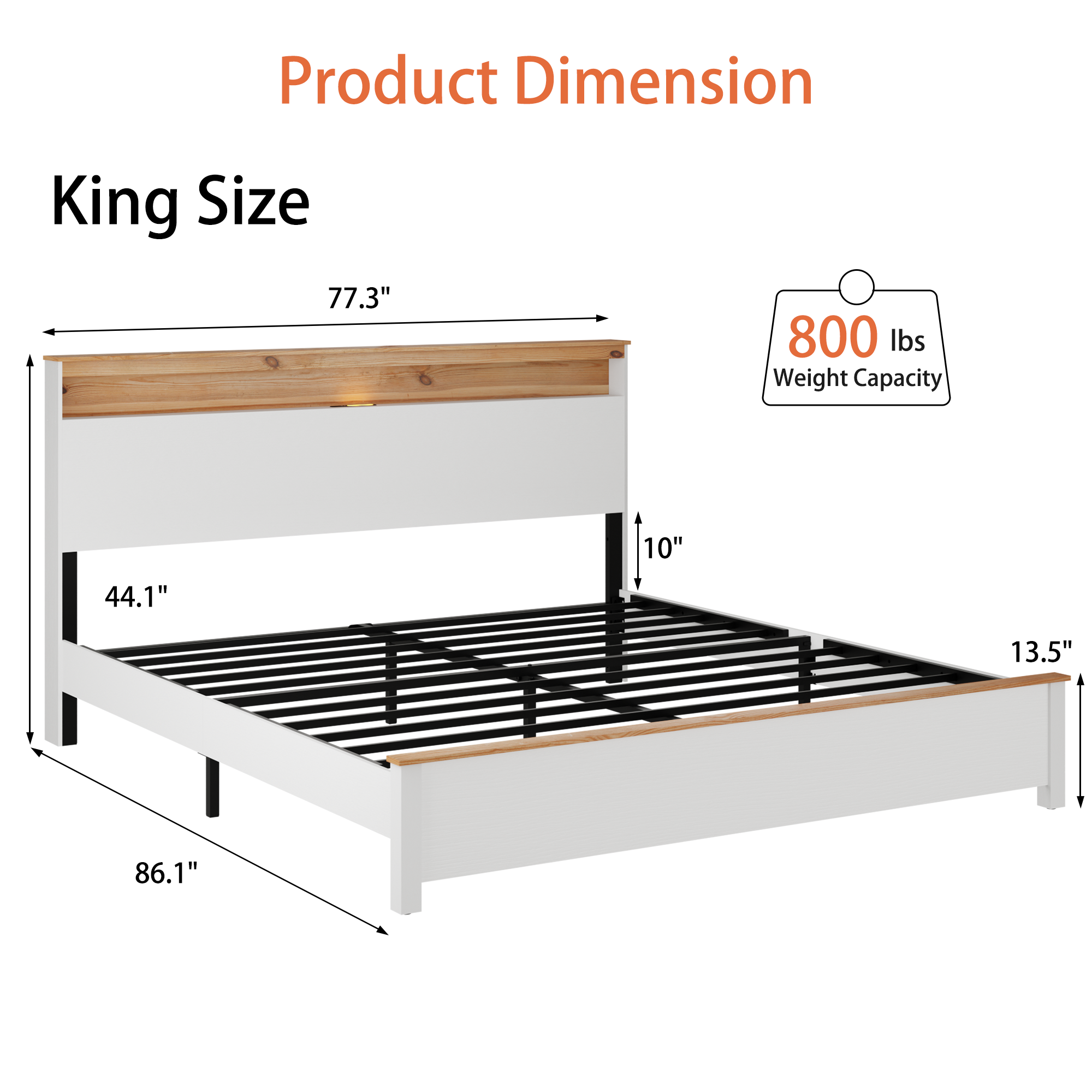 King Bedstead With Charging Station All Wood Bed Frame
