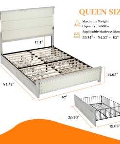Queen Size Bed Frame with Upholstered Headboard and 4 Storage Drawers