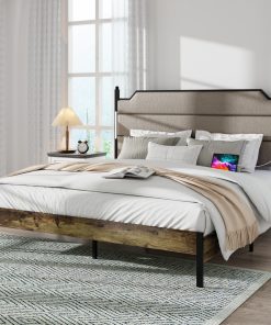 King Size Bed Frame with Upholstered Headboard