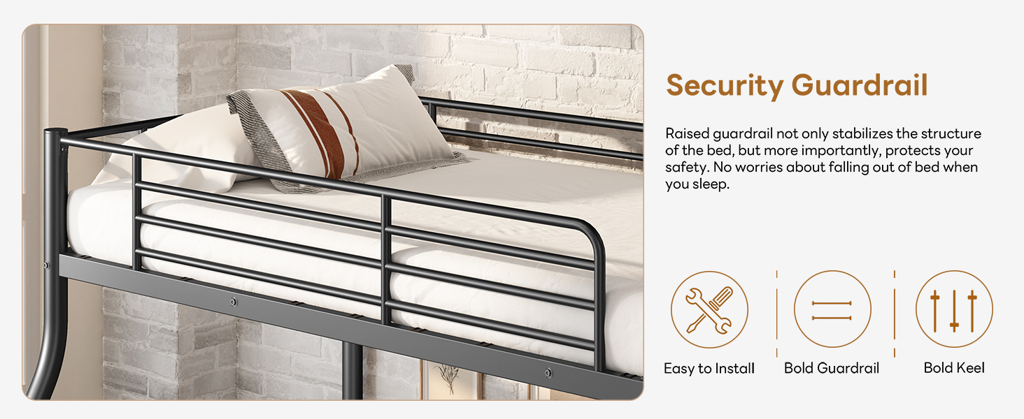 Metal Bunk Bed, Twin Over Full Size Support For Adults Teens, White