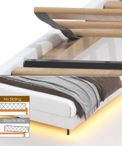 King Floating Bed Frame with LED Light and Charging Station