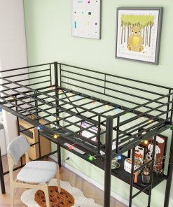 Twin Metal Loft Bed with Desk