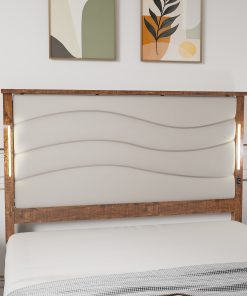 Wood Queen Size Bed Frame with Upholstered Headboard