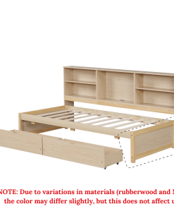 Twin Size Bed Frame With Side Bookshelves, Two Drawers, and Built-in USB Port