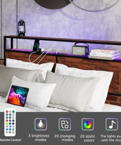 Queen Bed Frame with Storage Headboard and 12 Drawers LED Lights