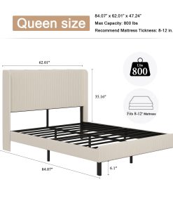 Metal Queen Size Platform Bed With Charging Station