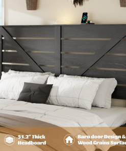 Wood King Bed Frame with Headboard