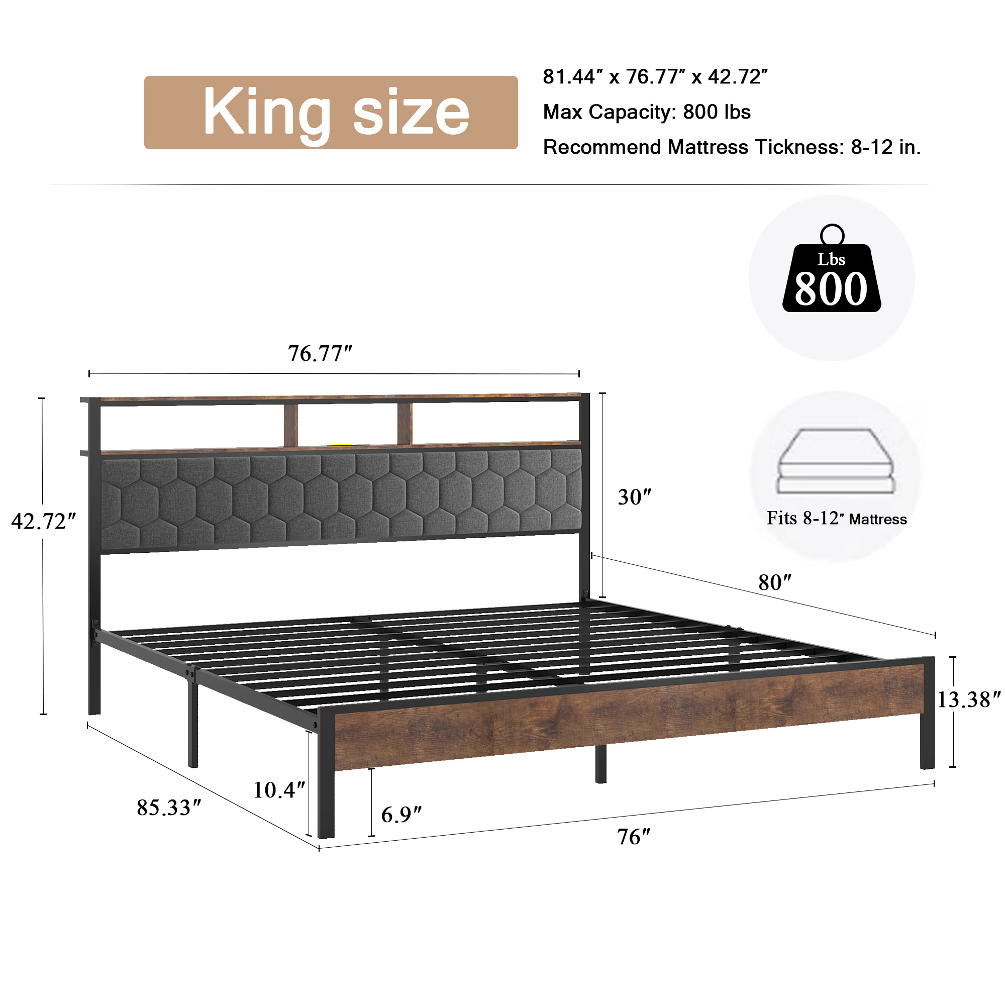 King Size Wooden Platform Bed Frame