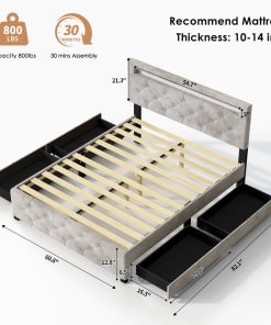Queen Size Upholstered Platform Storage Bed Frame