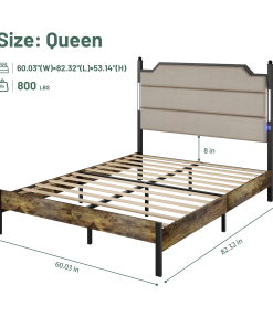 Queen Size Bed Frame with Upholstered Headboard