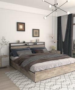 King Size Platform Bed with Storage Headboard