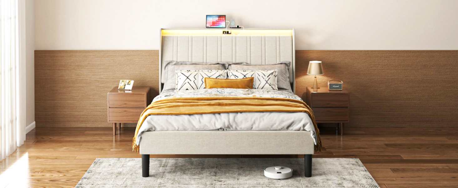 Upholstered Full Size Platform Bed Frame